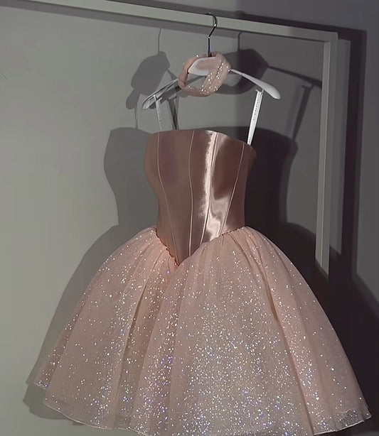 Cute Ball Gown Strapless Blush Pink Dance Short Mini Homecoming Dresses Inspo Hoco Dress Idea MP1359
