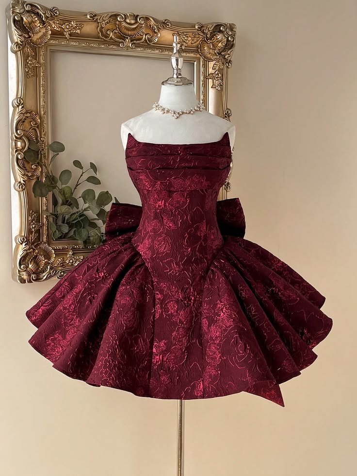 Süßes Ballkleid Trägerlos Burgund Dunkelrot Spitze Kurz Mini 15 16 Geburtstag Outfits Homecoming Kleid MP707