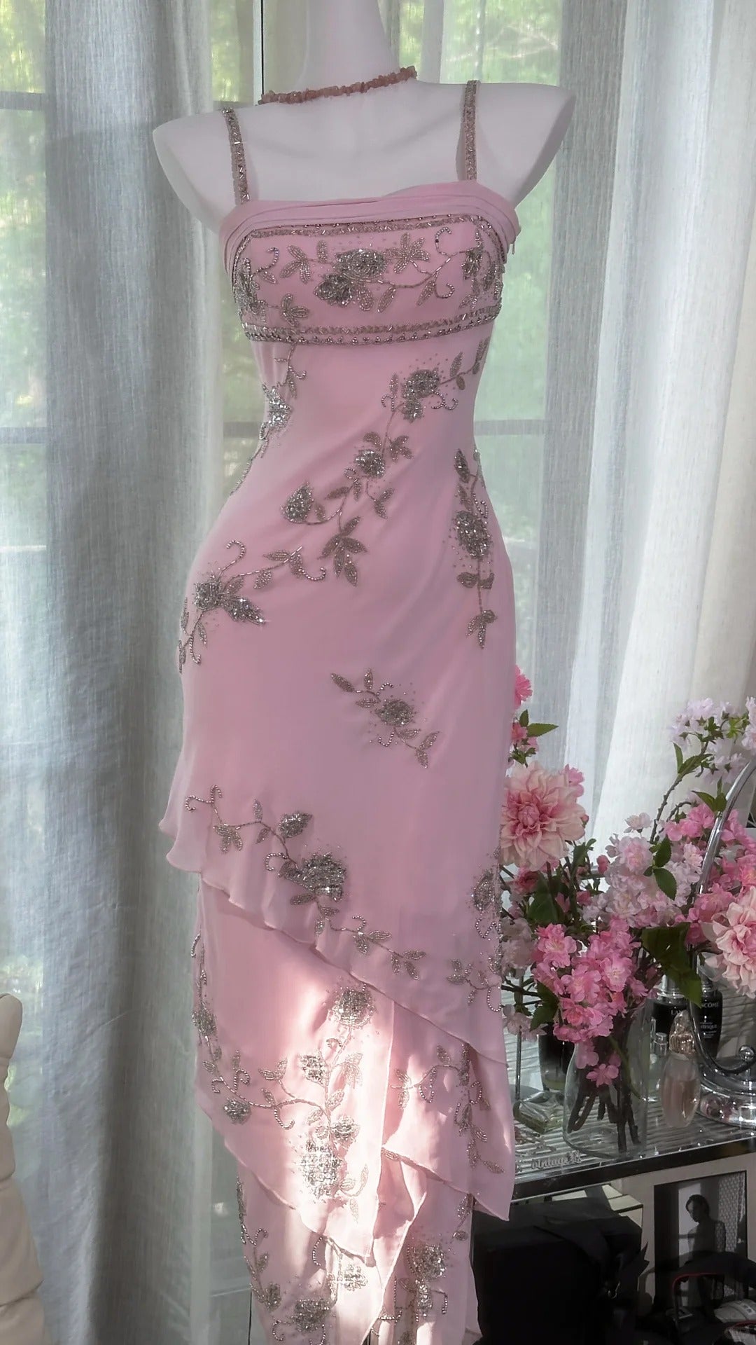 Sparkly Sheath Spaghetti Strap Pink Tea Length Graduation Homecoming 15th Birthday Outfits MP950