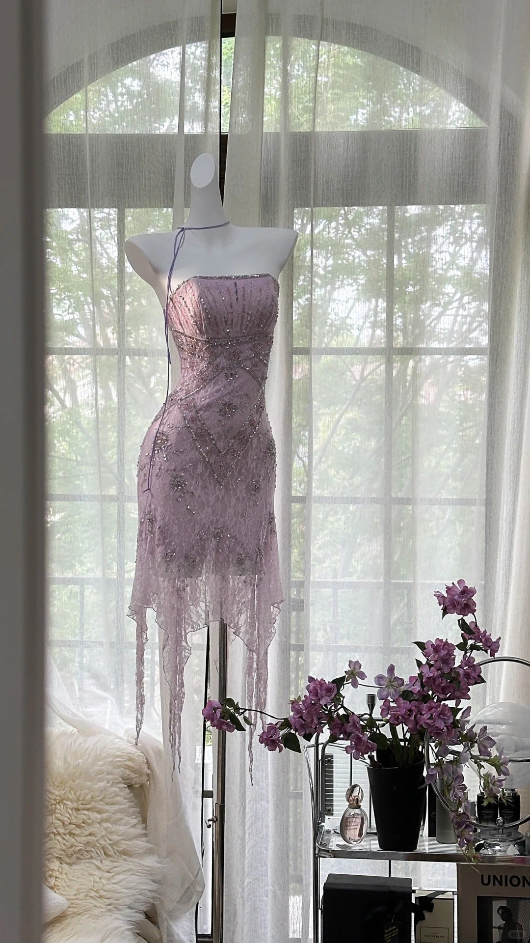 Sexy Homecoming Dresses Sheath Lilac Halter Lace Beaded Short Party Graduation Outfits MP1011