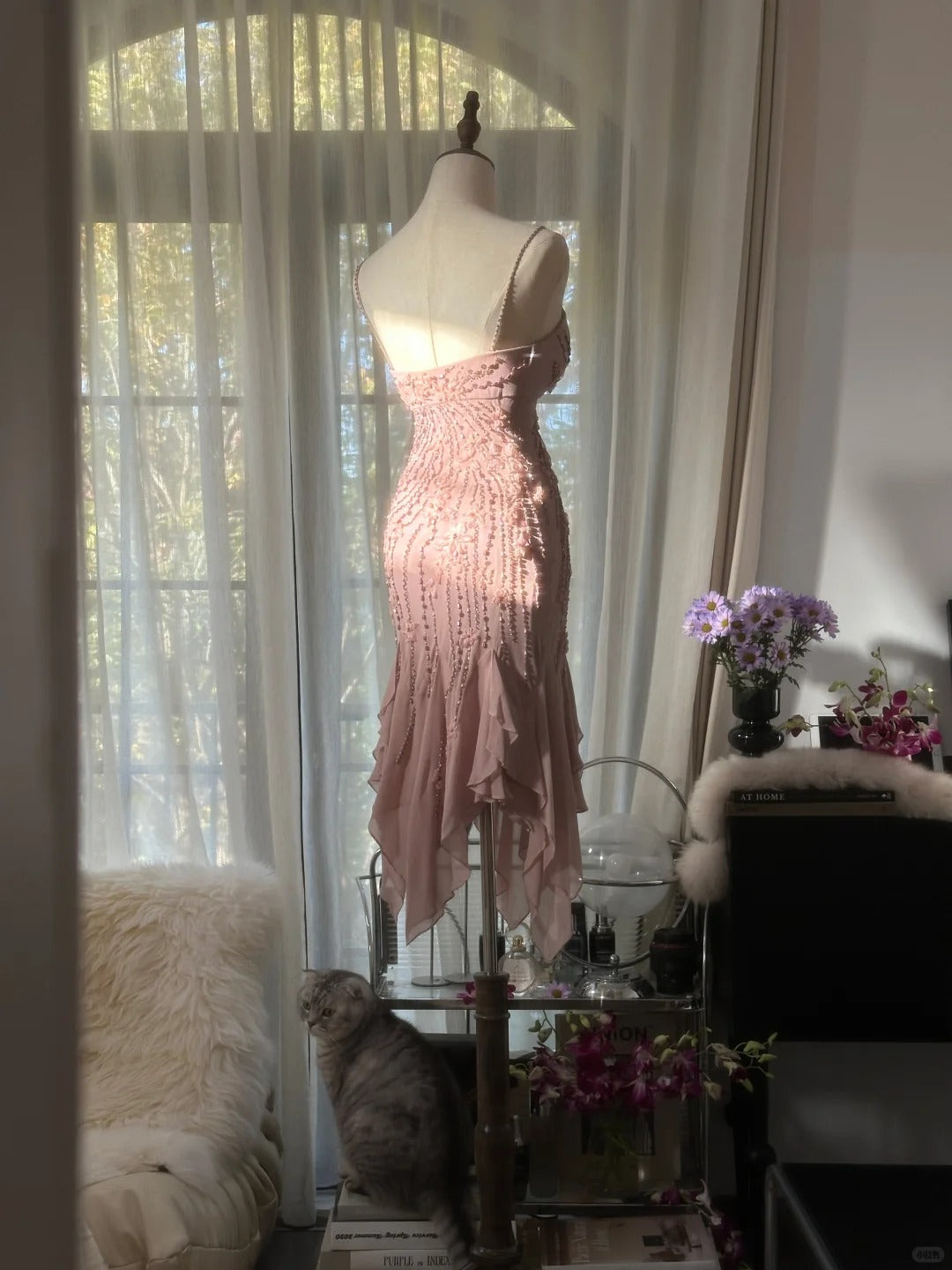 Sexy Homecoming-Kleider Spaghettiträger Rosa Meerjungfrau Knielang Party Abschluss Outfits MP1088