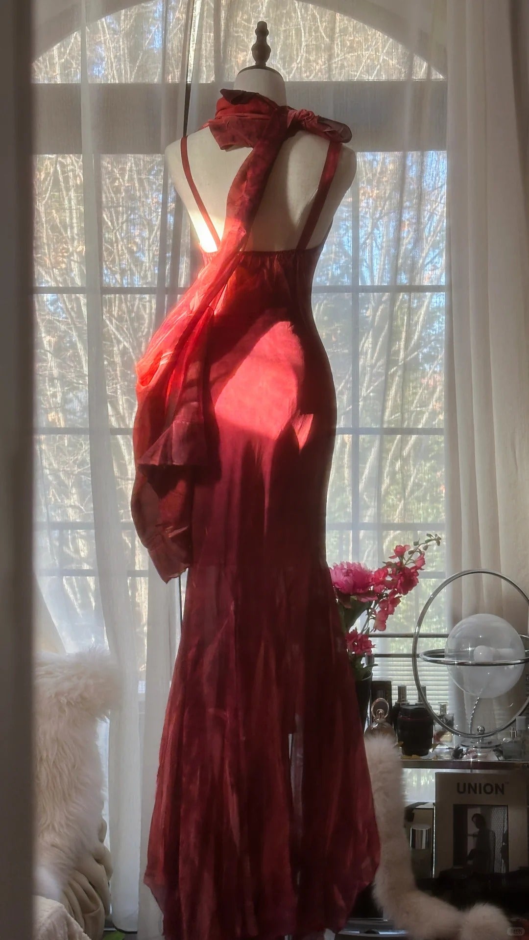 Bescheidenes Meerjungfrauen-Spaghettiträger-Kleid aus burgunderrotem Chiffon mit Perlenverzierung, bodenlang, Abend-/Ballkleid MP1041