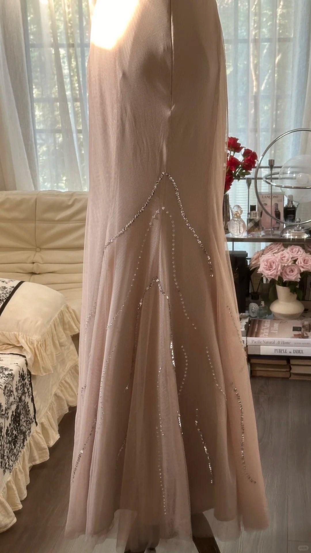 Funkelnde Meerjungfrau-Sweetheart-Champagner-Chiffon mit Perlen ärmellose festliche Outfits Ballkleider MP1111