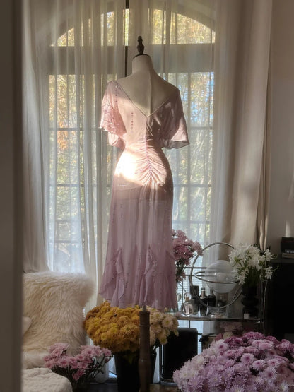 Süße Homecoming Kleider Meerjungfrau Spaghettiträger Lila Knielang Cocktail Abschlussball Outfits MP1138