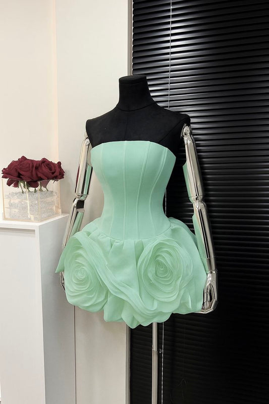 Günstiges Ballkleid, trägerlos, mintgrün, High School Homecoming Kleid, Mini-Hocokleid, Cocktail-Outfit MP1252