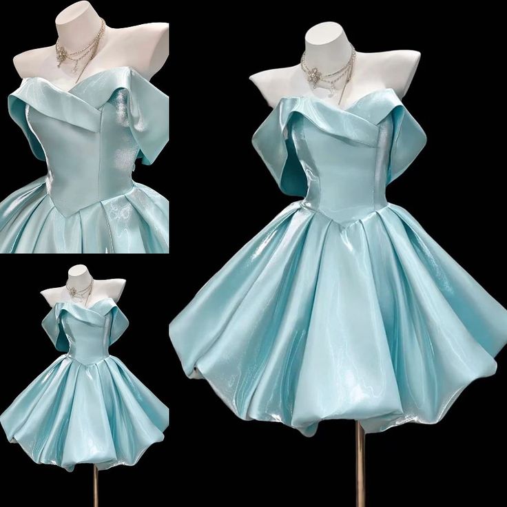 Élégante Robe De Bal Épaules Dénudées Bleu Tiffany Avec Manches Courtes Tenues D'Anniversaire 15 Ans Robe De Soirée MP799