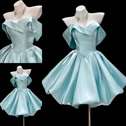 Elegantes Ballkleid schulterfrei Tiffany Blue mit Ärmeln kurze 15. Geburtstag Outfits Homecoming Kleid MP799