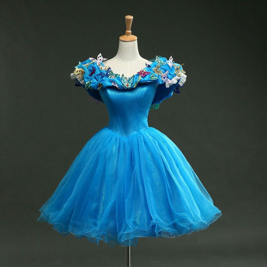Elegantes Ballkleid schulterfrei Königsblau mit Schmetterlingsmotiv kurzes Minikleid zum Geburtstag oder als Heimkehrkleid MP607