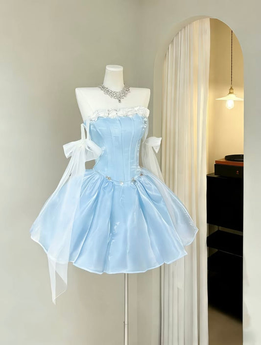 Prinzessin Ballkleid Trägerlos mit Trägern Blau Abschlussball Kurzes Homecoming-Kleid Outfits zum 15. Geburtstag MP802