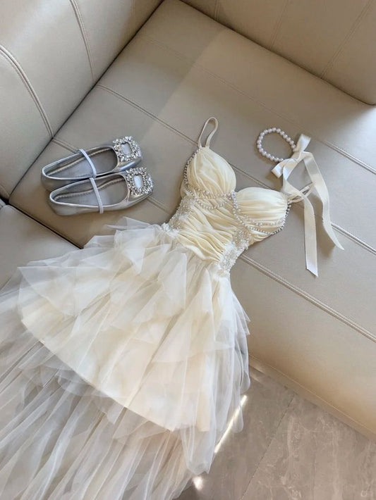 Strandoutfit-Ästhetik A-Linien-Spaghettiträger für Highschool-Teens Homecoming-Kleider Mini Hoco Abendkleid Partykleid MP1254