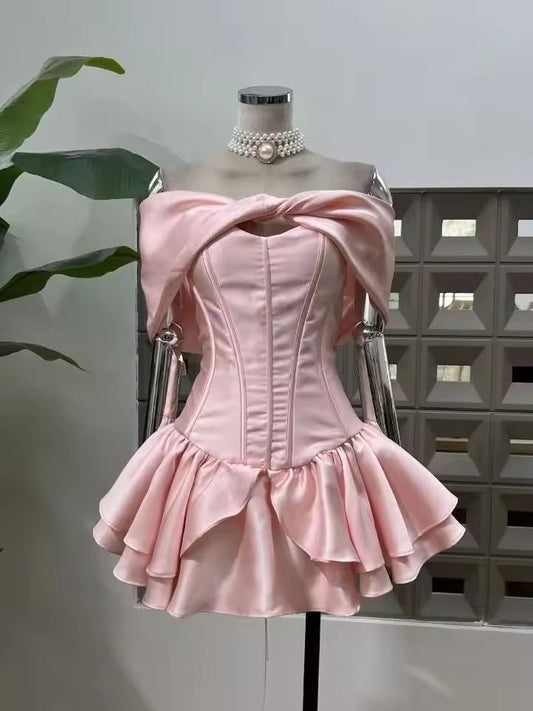 Wunderschönes Ballkleid mit Schleifen-Trägern, Pink, Tanz, Kurz, Mini, Freshman, High School, Hoco Kleider Inspo, Homecoming Kleid Ideen MP1371