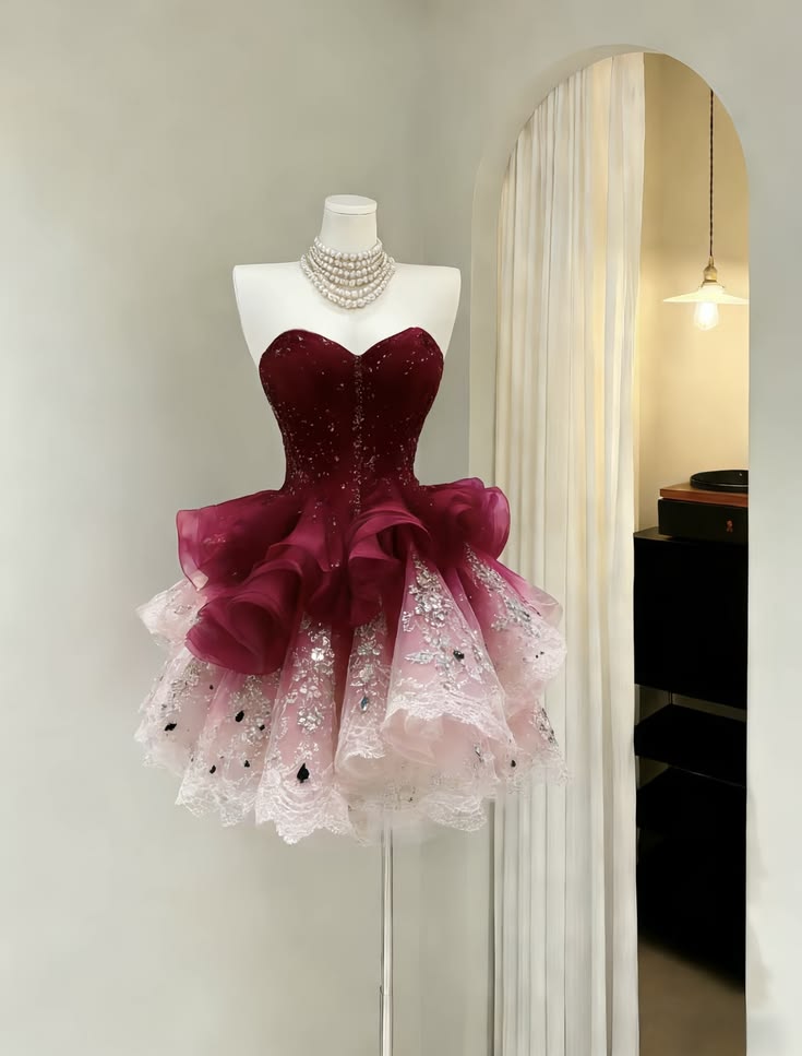 Süßes Ballkleid Sweetheart Weinrot Rosa Tüll Kurz Mini 15 16 Geburtstag Outfits Homecoming Kleid MP722