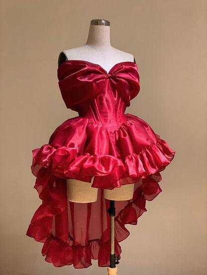 Cute Red Organza Homecoming Dress / Formal Dress / Red Valentine Dress / Corset Birthday Party Outfits MP547
