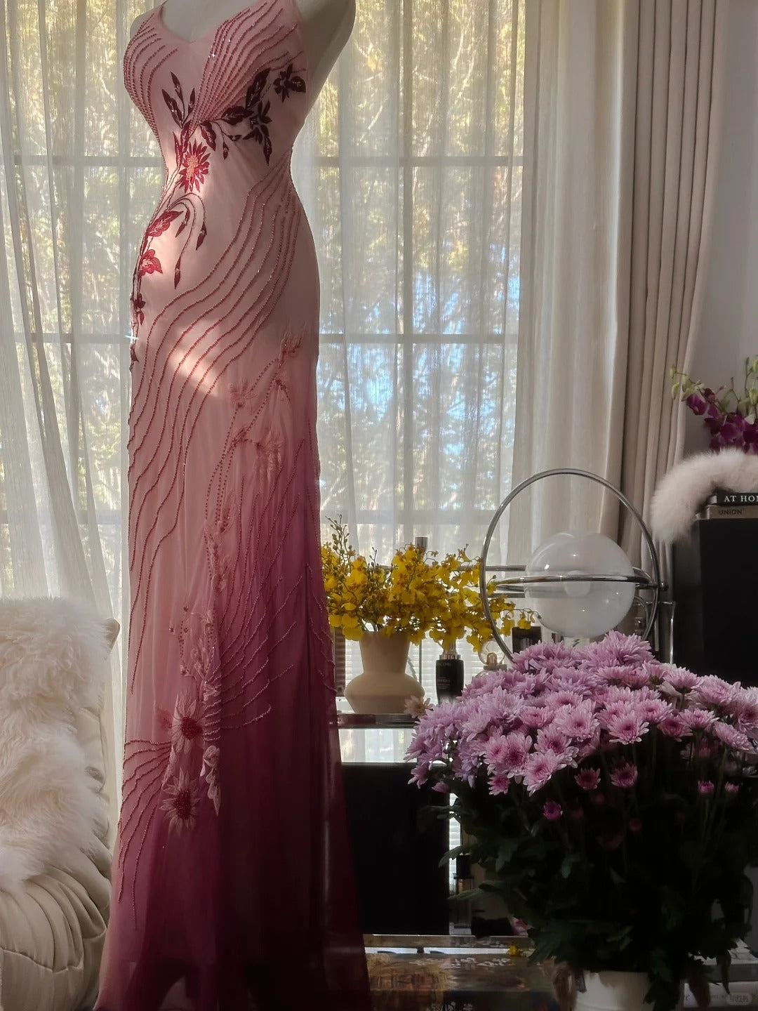 Stylish Mermaid Spaghetti Strap Gradient Pink Color Chiffon Sleeveless Formal Outfits Long Prom Dresses M5P1107