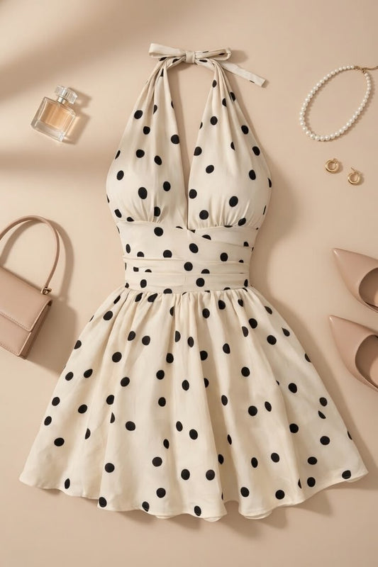 Wunderschönes A-Linien Halter Hoco Kleid Inspo Homecoming Edles Weiß Schwarz Gepunktetes Süßes Party-Outfit MP416