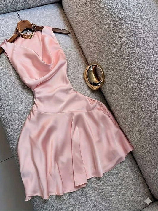 Einzigartiges A-Linien-Kleid mit Wasserfallausschnitt, Pink, kurz, Mini, für Homecoming, Hoco, zum 15. Geburtstag, MP1313