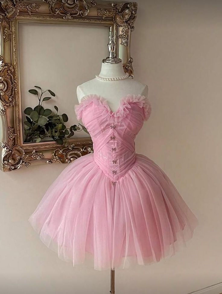 Elegantes Ballkleid, herzförmiger Ausschnitt, Tüll, Pink, Mini kurz, Mini 15. Geburtstag Homecoming-Kleid MP610