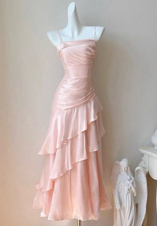 Vintage-Inspired Birthday Party Dresses Pink Ruffled Layered Fairy-tale Graduation Prom Dresses MP303