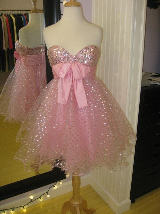 Süßes Ballkleid Sweetheart Pink Pailletten Tüll Kurz Mini 15 16 Geburtstag Outfits Heimkehrkleid MP712