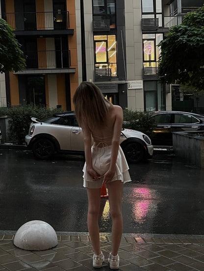 Cute A line Short Homecoming Dresses Spaghetti Strap White Backless Birthday Party Dress MP327