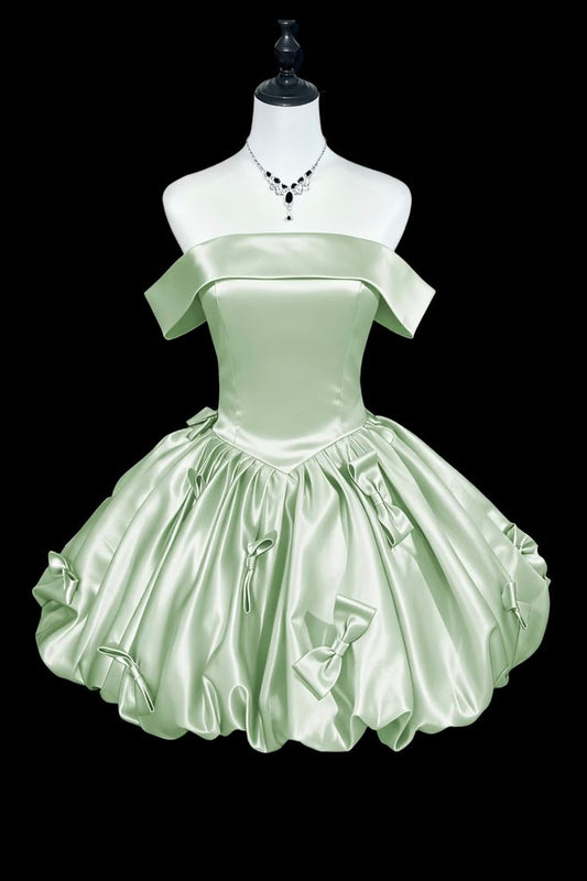 Chic Cocktail Ball Gown Off The Shoulder Sage Green With Short Sleeves Formal Birthday Outfits Homecoming Dresses MP723