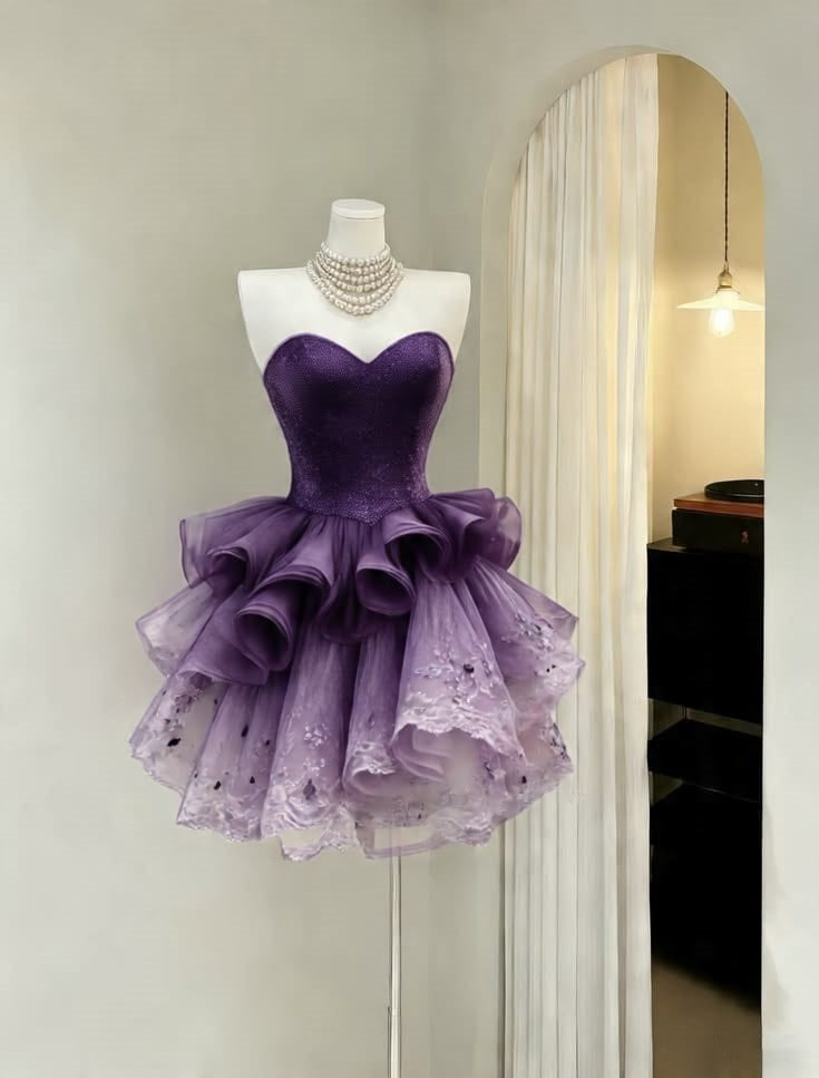 Pretty Ball Gown Sweetheart Gradient Grape Lace Graduation Short Homecoming Dresses 18th Birthday Outfits MP848