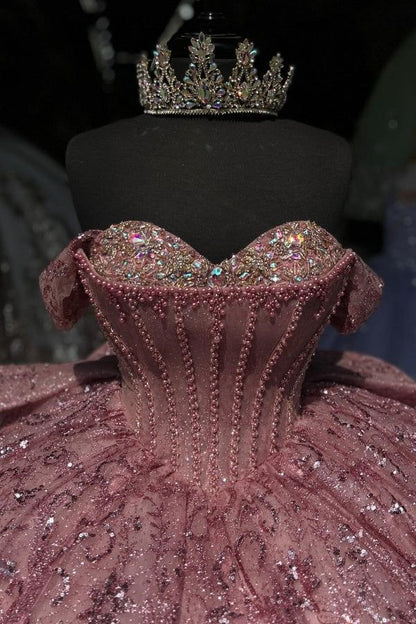 Modest Ball Gown Strapless Pink With Sequins Prom Dresses Sweet 16 Dress Graduation Gown MP522