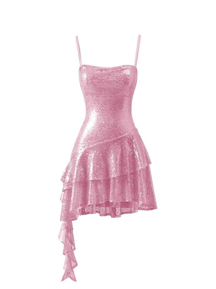 Einzigartige Scheide Spaghettiträger Hot Pink Pailletten Kurze Mini Homecoming Kleider Party Outfit MP300