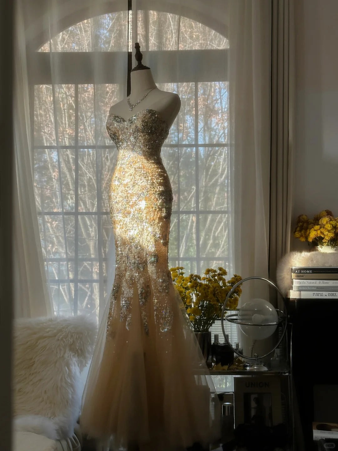Sparkly Mermaid Sweetheart Champagne Tulle With Lace Sleeveless Formal Outfits Prom Dresses MP1112