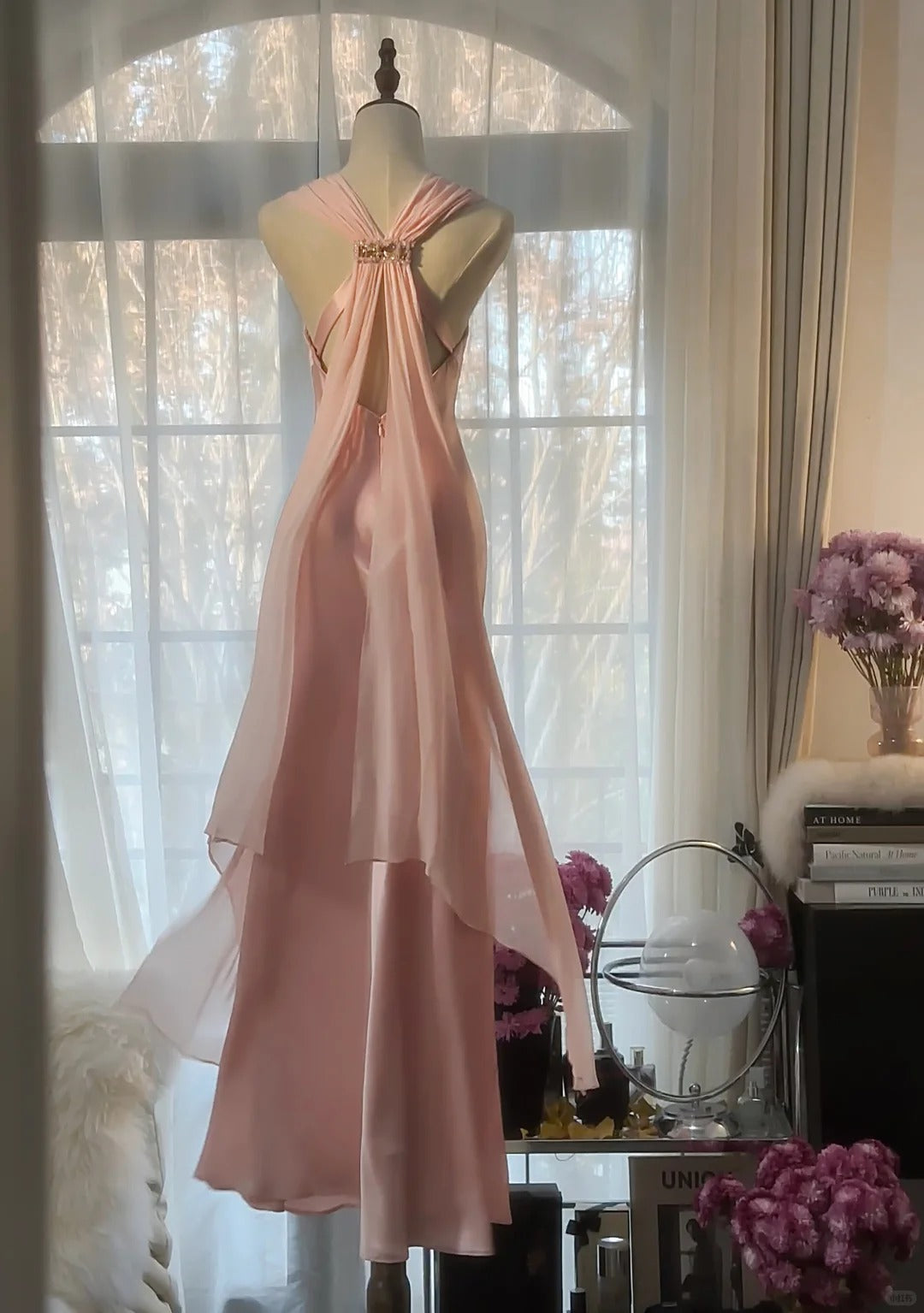 Edle Meerjungfrau V-Ausschnitt Chiffon Mit Perlen Lang Ärmellos Ballkleider Abendkleider MP1127