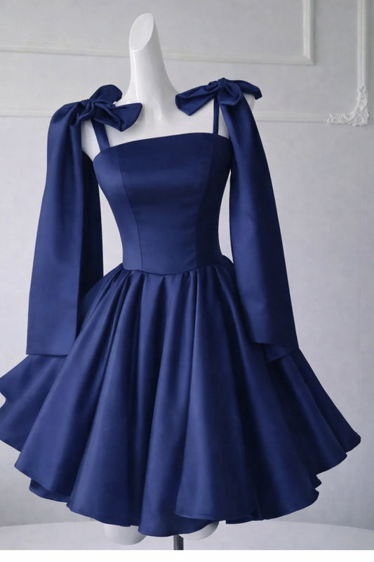 Glamouröses Ballkleid Spaghettiträger Marineblau Satin Homecoming Kleider Minikleid Hoco Kleid Party Abschlussball Outfits MP1208