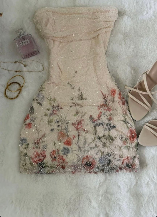 Sexy Etui Trägerloses Kurzes Abschlussballkleid Pailletten 16. Geburtstag Partykleid MP338