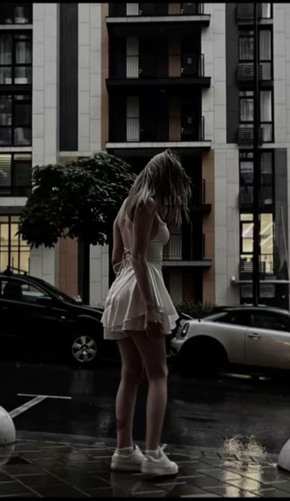 Cute A line Short Homecoming Dresses Spaghetti Strap White Backless Birthday Party Dress MP327