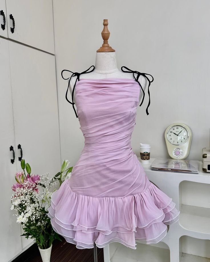 Trendy Sheath Straps Pink With Bow-knot Mini Short Mini 15 Birthday Homecoming Dress MP616