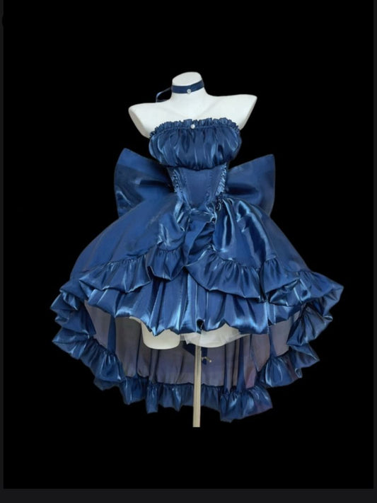 Süßes Ballkleid Trägerlos Marineblau High-Low Kurz 15 16 Geburtstag Outfits Abschlussballkleid MP737