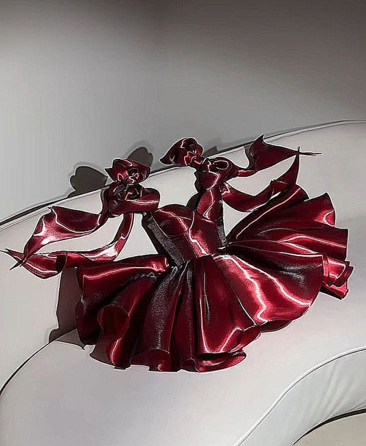 Süße Ballkleid-Träger Burgund Mit Schleife Tanz Kurze Mini-Heimkehrkleider Inspo Hoco Outfit Idee MP1345