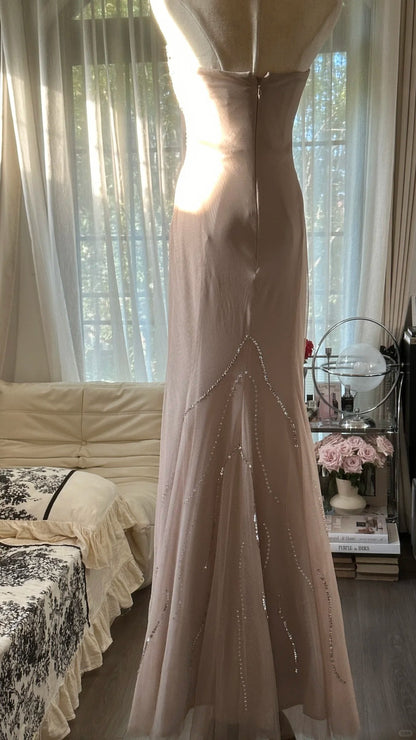 Funkelnde Meerjungfrau-Sweetheart-Champagner-Chiffon mit Perlen ärmellose festliche Outfits Ballkleider MP1111