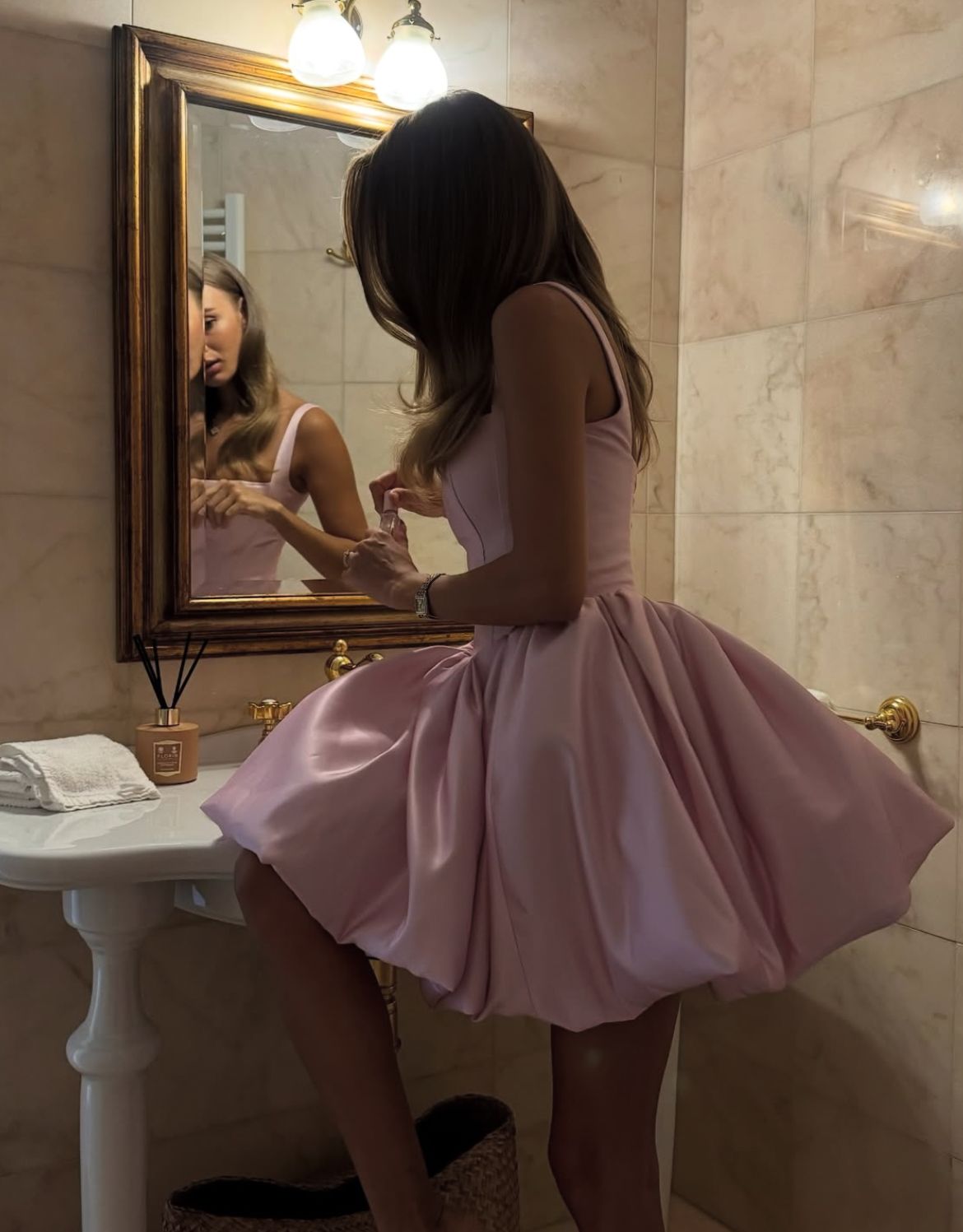 Cute Ball Gown Square Neck Satin Pink Dance Short Mini Homecoming Dresses Inspo Hoco Outfits MP1420
