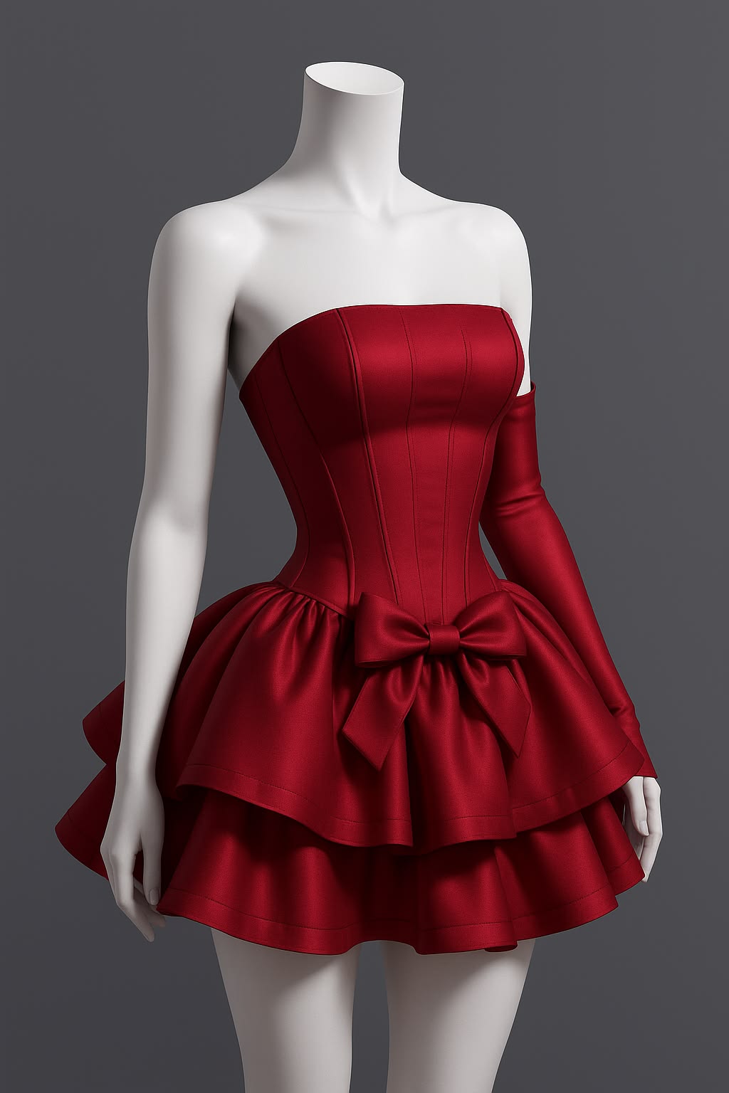 Elegantes Ballkleid Trägerlos Weinrot Mit Handschuhen Satin Kurz Mini Geburtstag Homecoming Kleid MP618