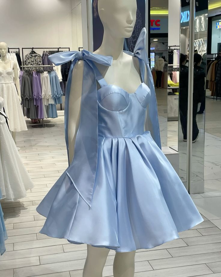 Robe Courte Mignonne avec Bretelles Fines, Nœud Papillon, Dorée et Bleue, pour Anniversaire 15/16 ans, Bal de Rentrée MP620
