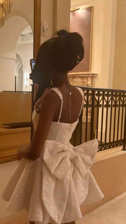 Cute Ball Gown Square Neck White Sequin Dance Short Mini Homecoming Dresses Inspo Hoco Outfits MP1421