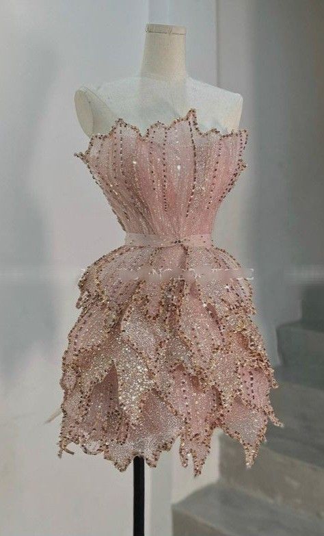 Elegant Ball Gown Strapless Pink With Gold Beaded Short Mini Birthday Homecoming Dress MP621