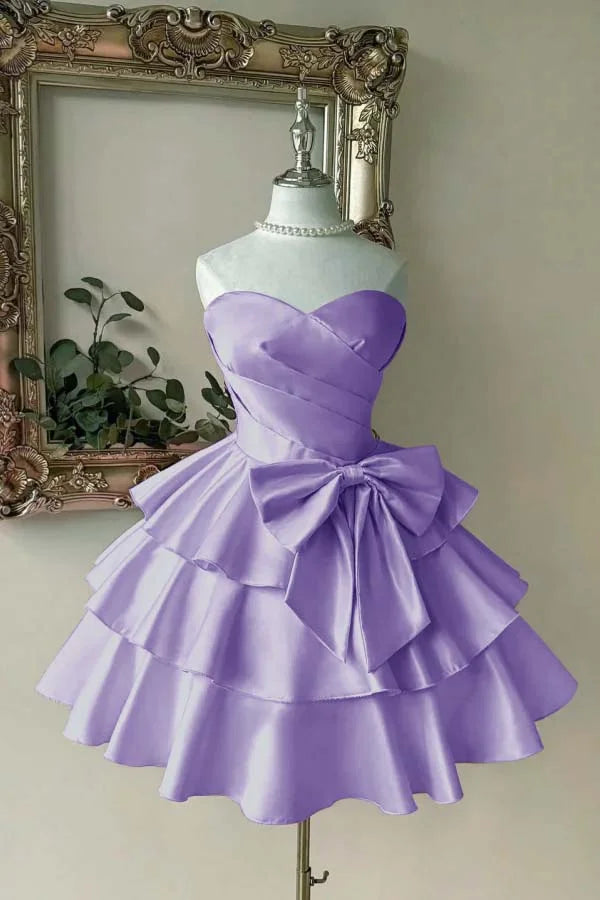 Bezauberndes Ballkleid Sweetheart Blau mit Schleife Satin Kurz Mini 15 16 Geburtstag Homecoming Kleid MP664