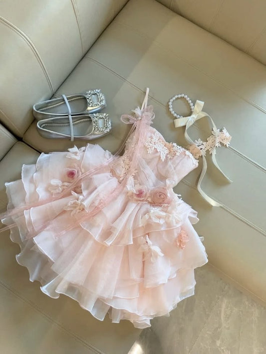 Einzigartiges Ballkleid Spaghetti-Träger Rosa Lolita Mini Kurze Heimkehrkleider Hoco Kleid MP1379