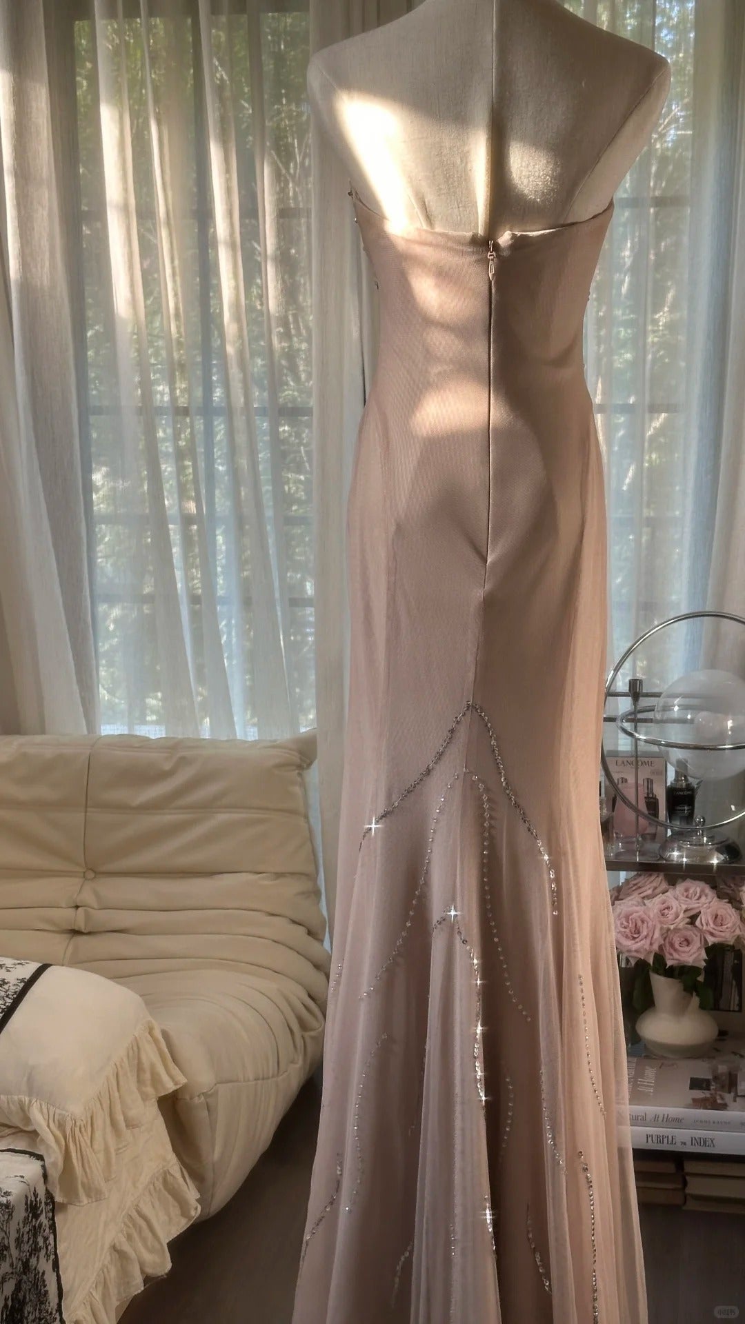 Funkelnde Meerjungfrau-Sweetheart-Champagner-Chiffon mit Perlen ärmellose festliche Outfits Ballkleider MP1111