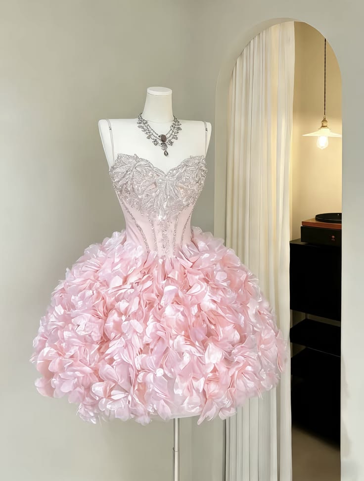 Robe de bal esthétique, bustier rose fleuri pour adolescentes, robes de bal de promo, mini-robe de hoco, robe de soirée MP1271