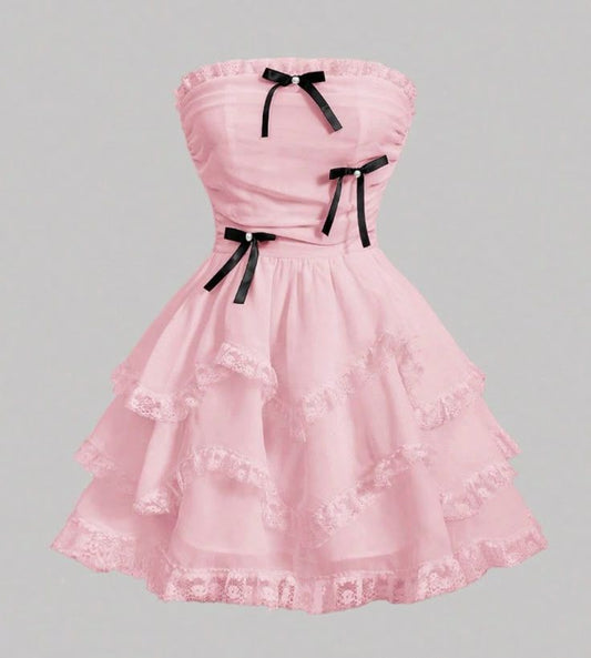 Glamouröses Ballkleid Trägerlos Pink Spitze Homecoming-Kleider Minikleid Hoco-Kleid Party Abschlussfeier Outfits MP1213