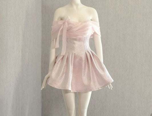 Neu eingetroffen: Ballkleid schulterfrei, rosa, kurz, Mini-Heimkehrkleider, Inspo, Hoco, Geburtstags-Outfit-Idee MP1320