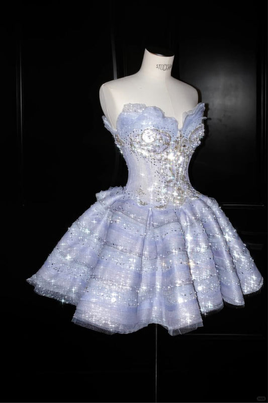 Elegantes blaues Cocktail-Ballkleid, Sweetheart, formell, für den 16. Geburtstag, Perlen-Heimkehrkleider MP625