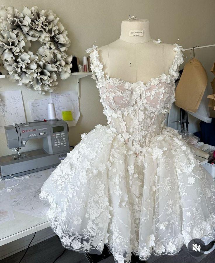 Robe de bal unique, col carré, blanc, floral, mini-courte, robes de retrouvailles, robe de soirée, tenue de soirée MP1321
